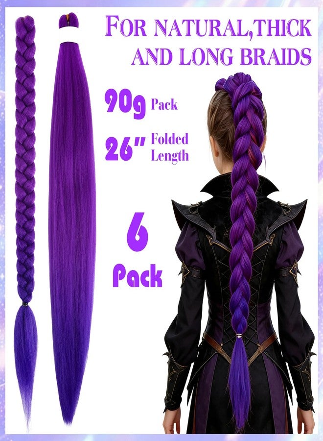 ROOKEA 6 Pack 26 Inch Long Purple Hair Extensions for Women, Afro Synthetic Pre Stretched Braiding Hair Funny Hairpieces for Nightclubs Music Festival Bachelorette Party Wedding Halloween Christmas - Image 3
